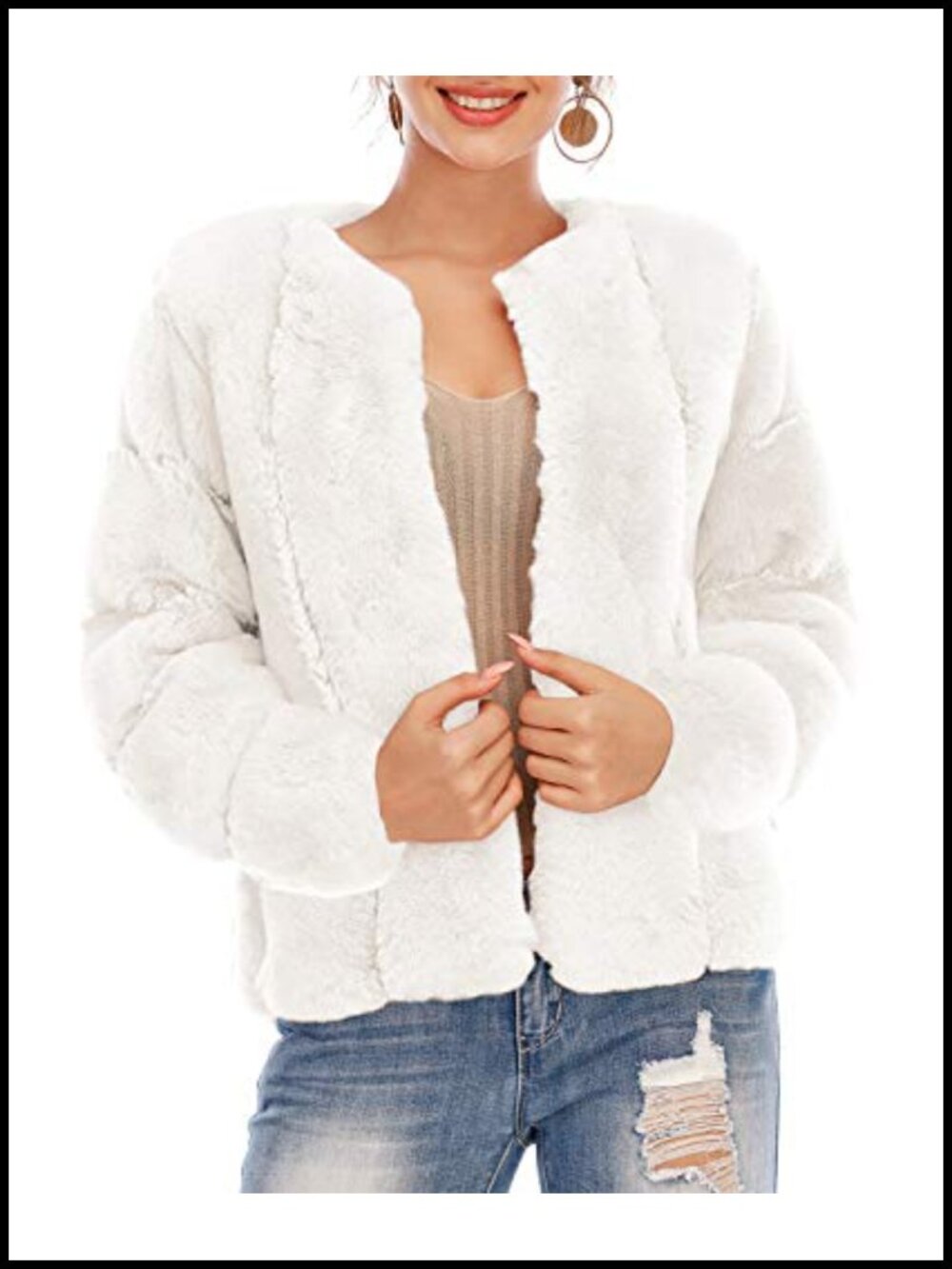 Women's Long Sleeve Open Front Fuzzy Faux Fur Coat